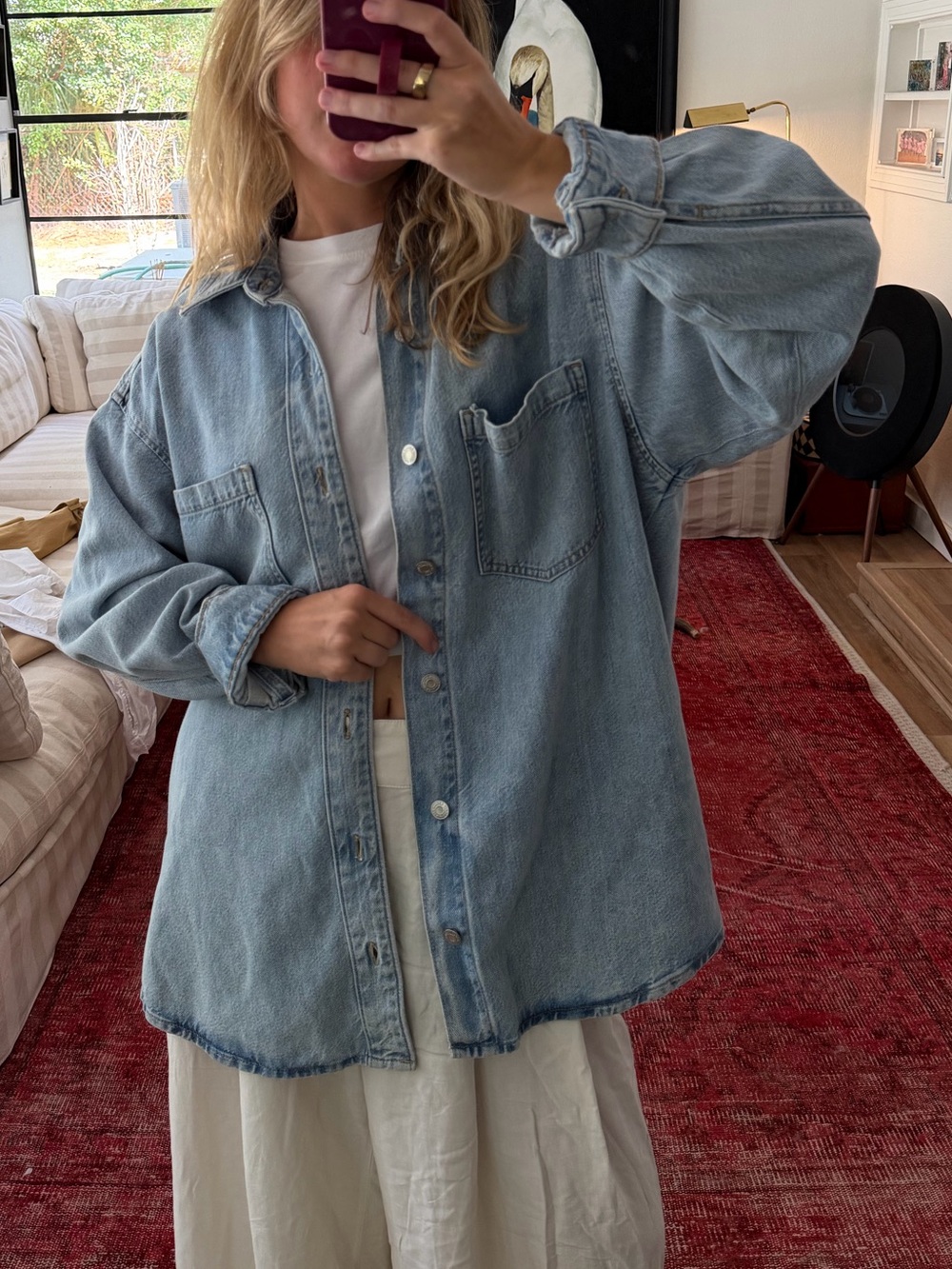 & Denim Light Blue Denim Chore Coat Jacket - Relaxed Fit